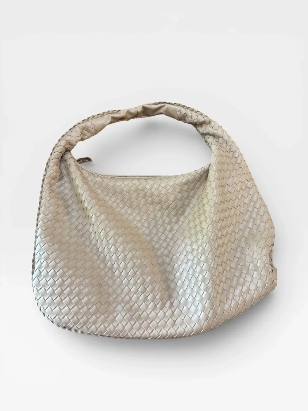 Urban Expressions Woven Hobo Shoulder Bag Taupe Vegan Leather Slouchy Oversized